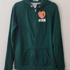 PINK Victoria's Secret Green Hoodie with Orange Heart